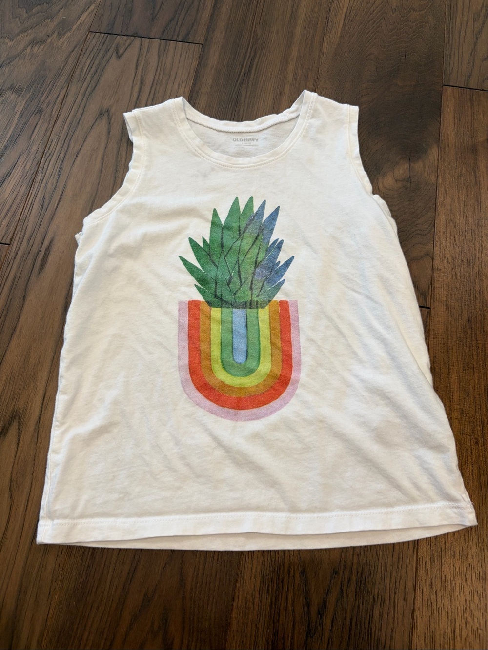 Old Navy Girls Size L 10-12 White Rainbow Pineapple Graphic Tank Top
